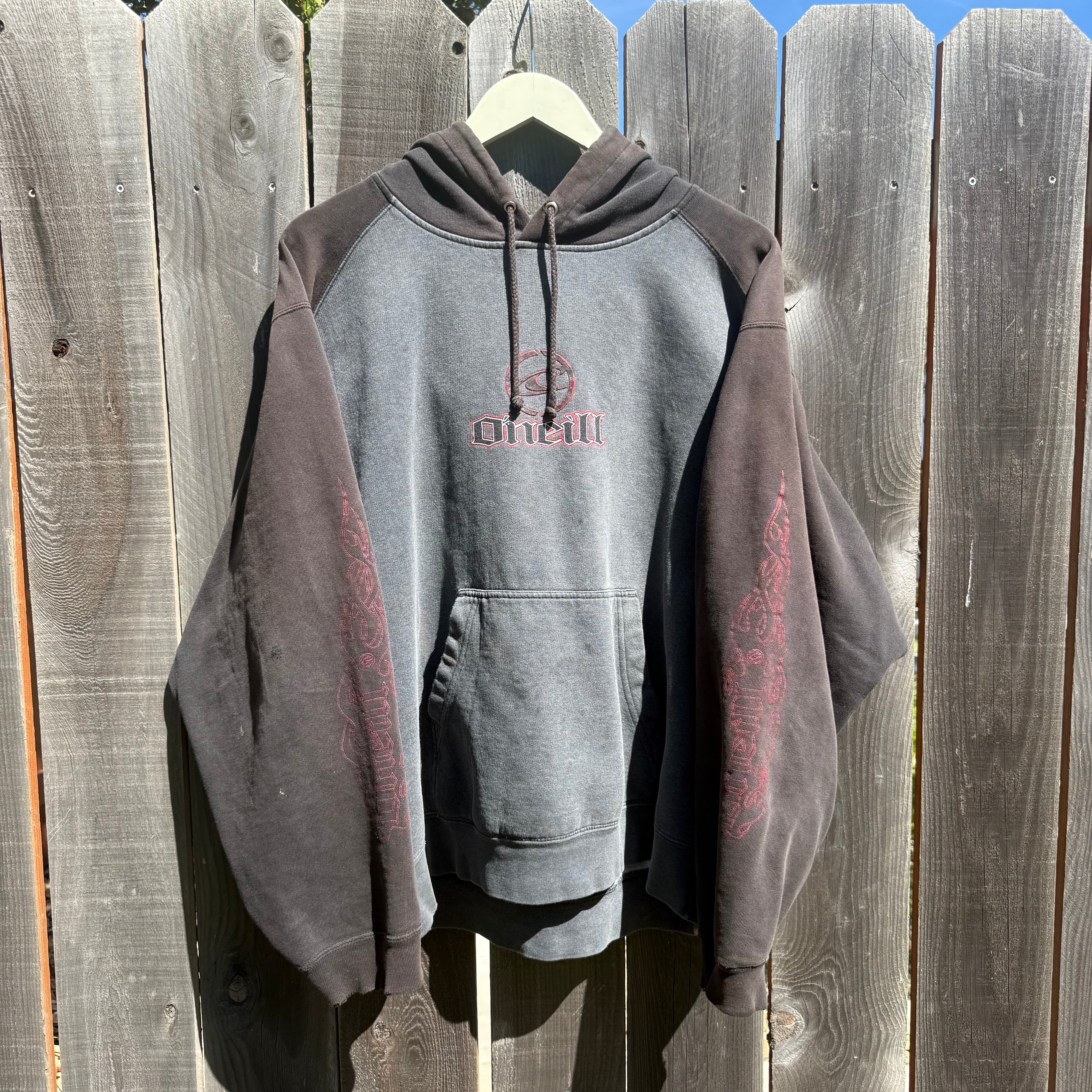 O'Neil 2 tone grey & black hoodie with flame sleeve hits