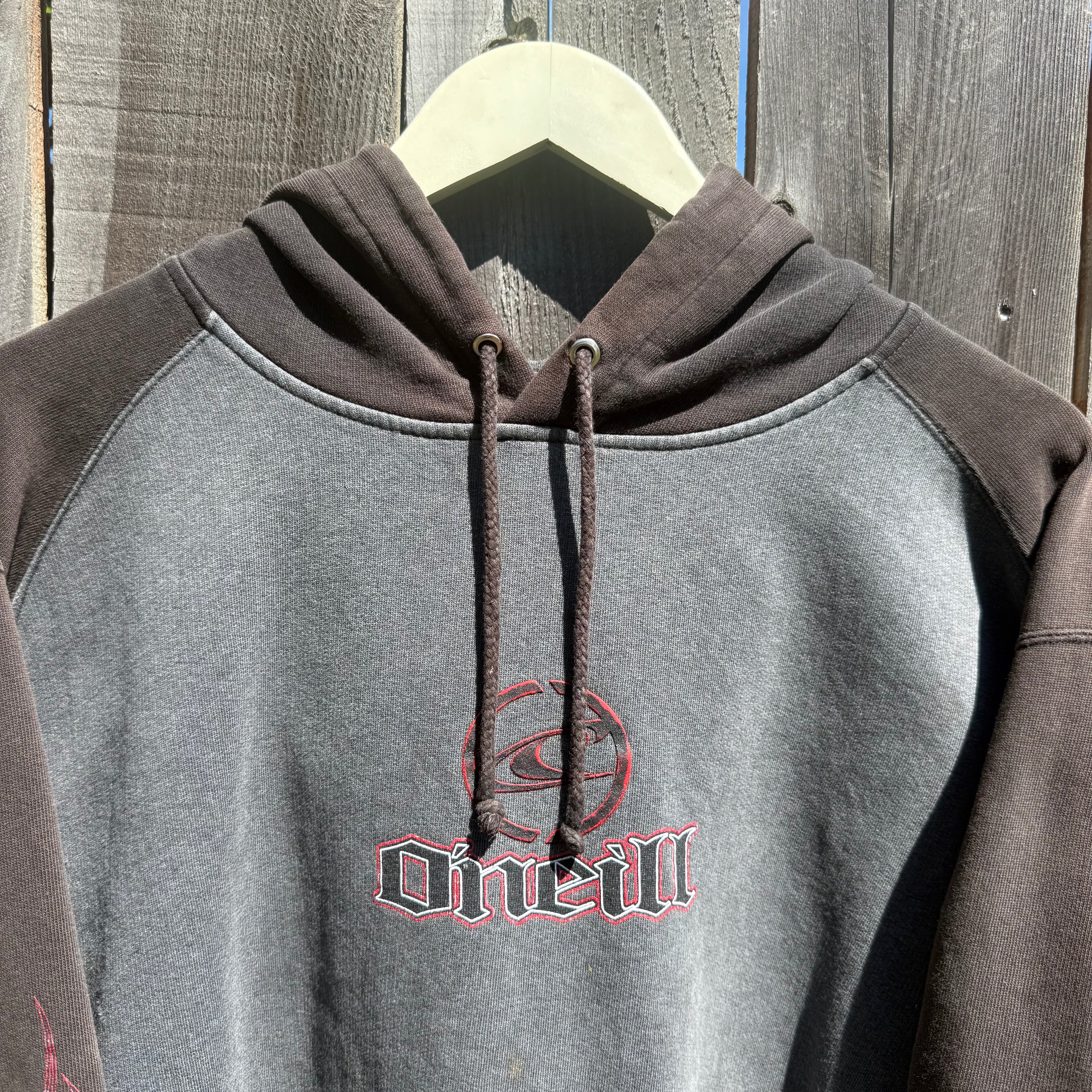 O'Neil 2 tone grey & black hoodie with flame sleeve hits
