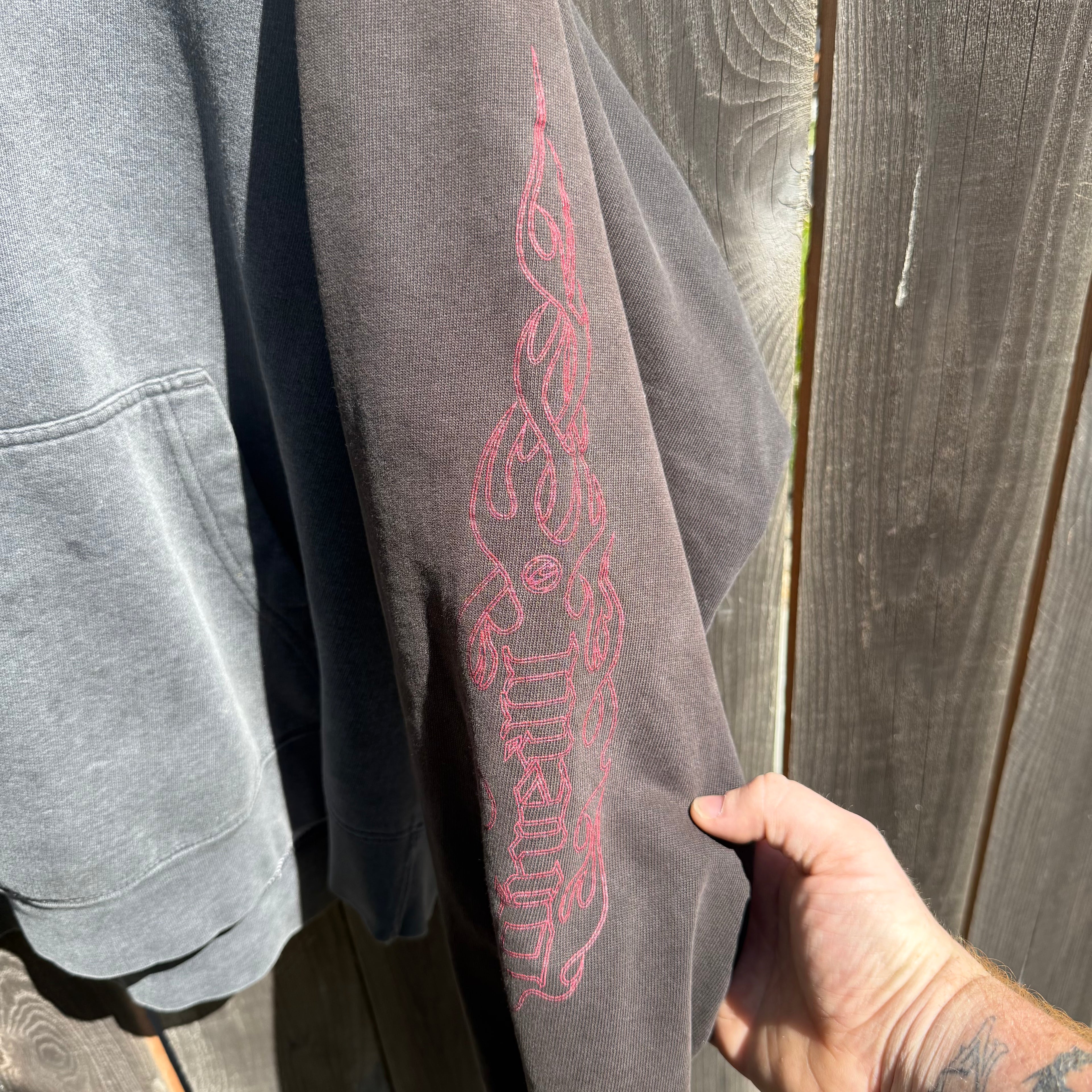 O'Neil 2 tone grey & black hoodie with flame sleeve hits