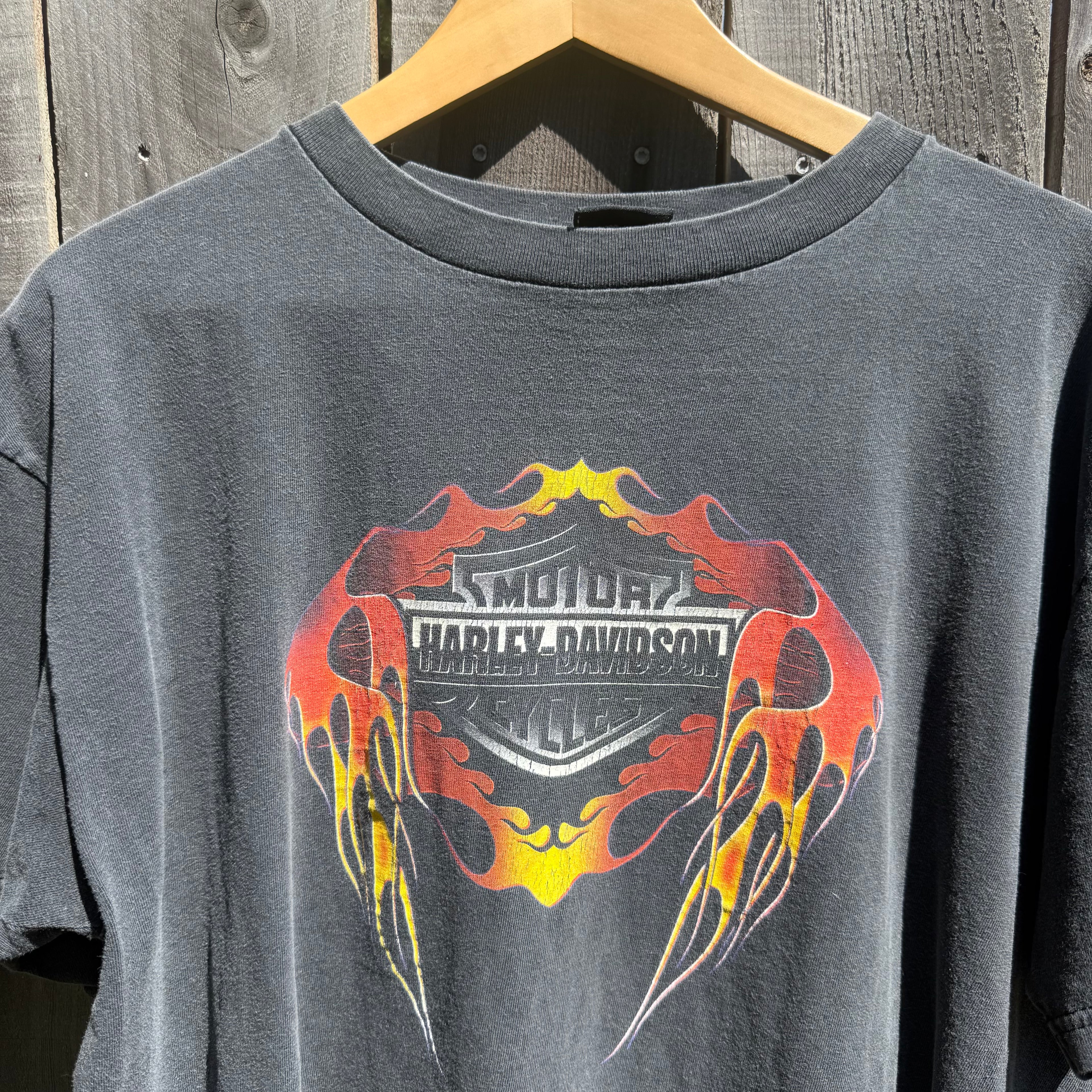 1990s Harley Davidson of Scotland flame graphic black tshirt (XL)