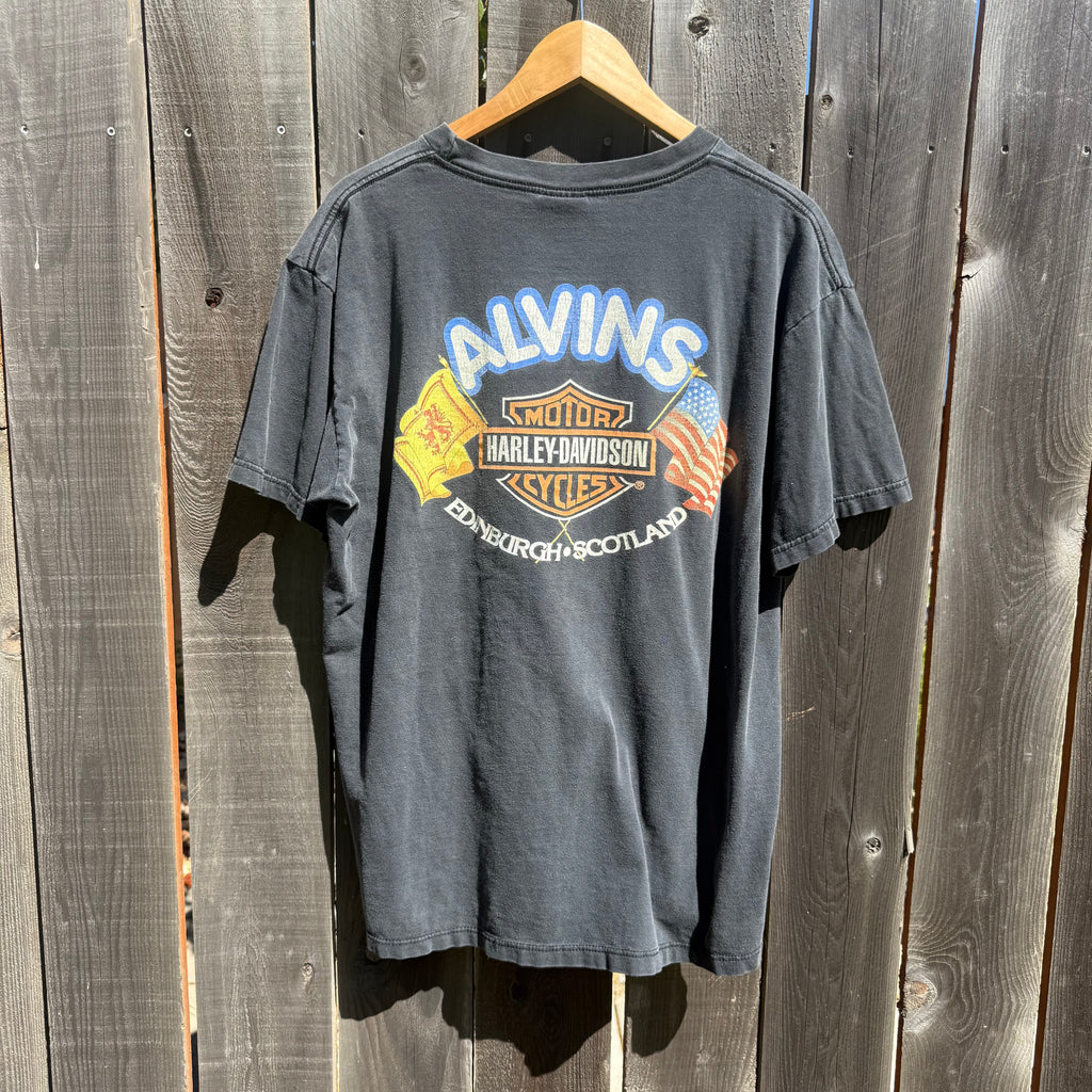 1990s Harley Davidson of Scotland flame graphic black tshirt (XL)