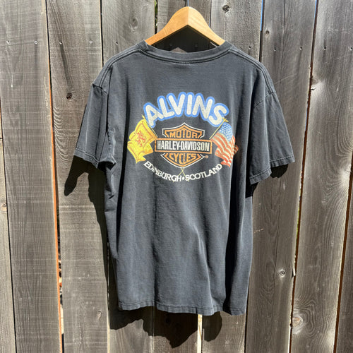 1990s Harley Davidson of Scotland flame graphic black tshirt (XL)